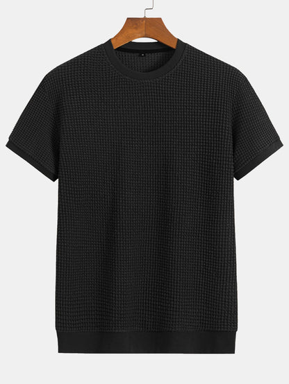 Short Sleeve Waffle Ribbed Hem T-Shirt