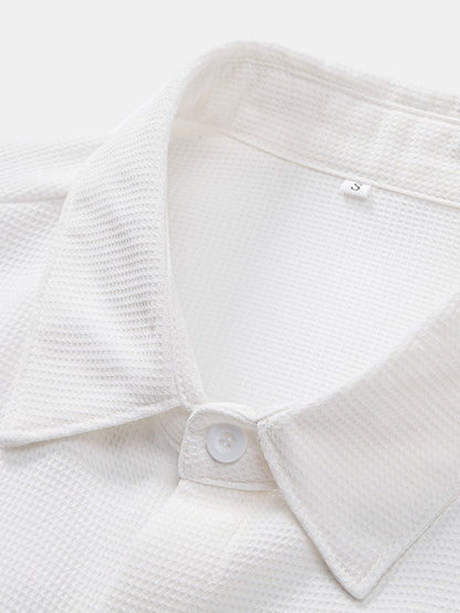 Waffle Textured Button Up Shirt With Pocket