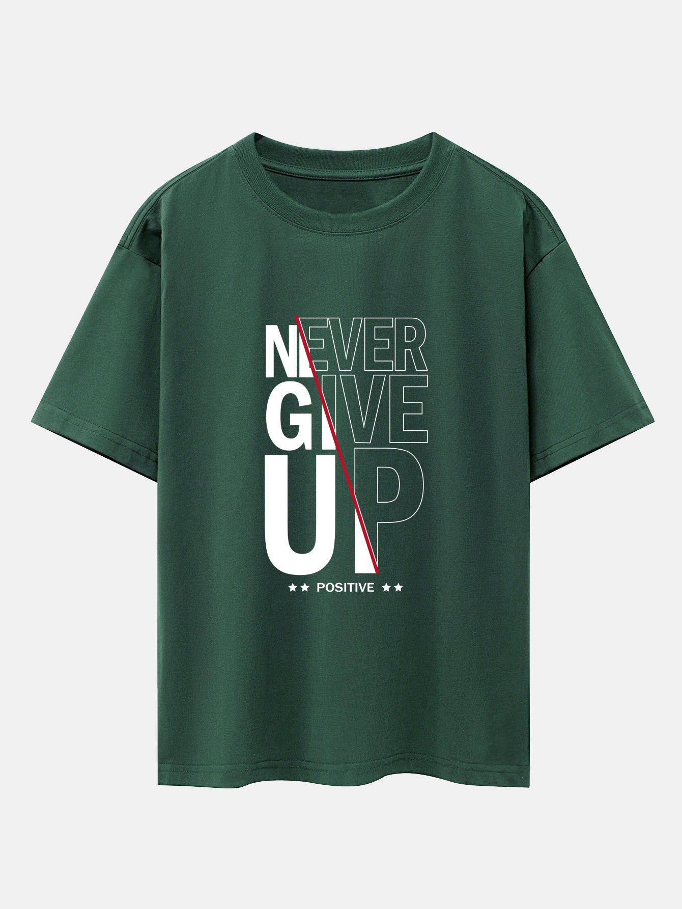 Never Give Up Print Drop Shoulder Oversize T-Shirt