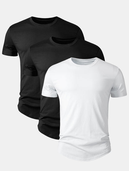3 Pieces Basic Cotton Arc Hem T-Shirts
