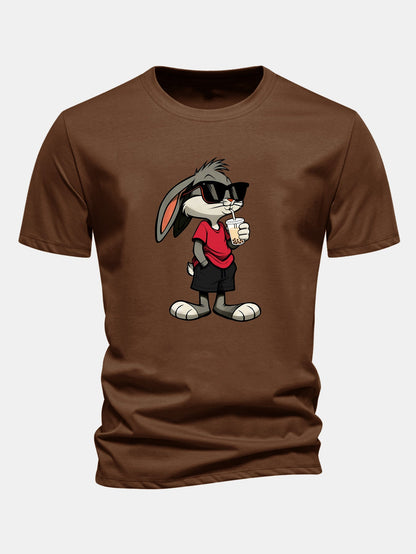 Regular Fit Cartoon Rabbit Print Cotton T-Shirt