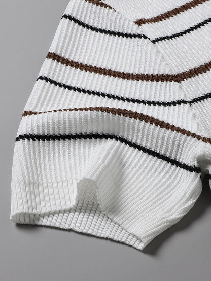 Stripe Waffle Zipper Knit Polo
