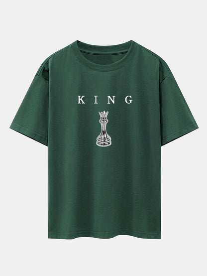 King Chess Print Drop Shoulder Oversize T-Shirt