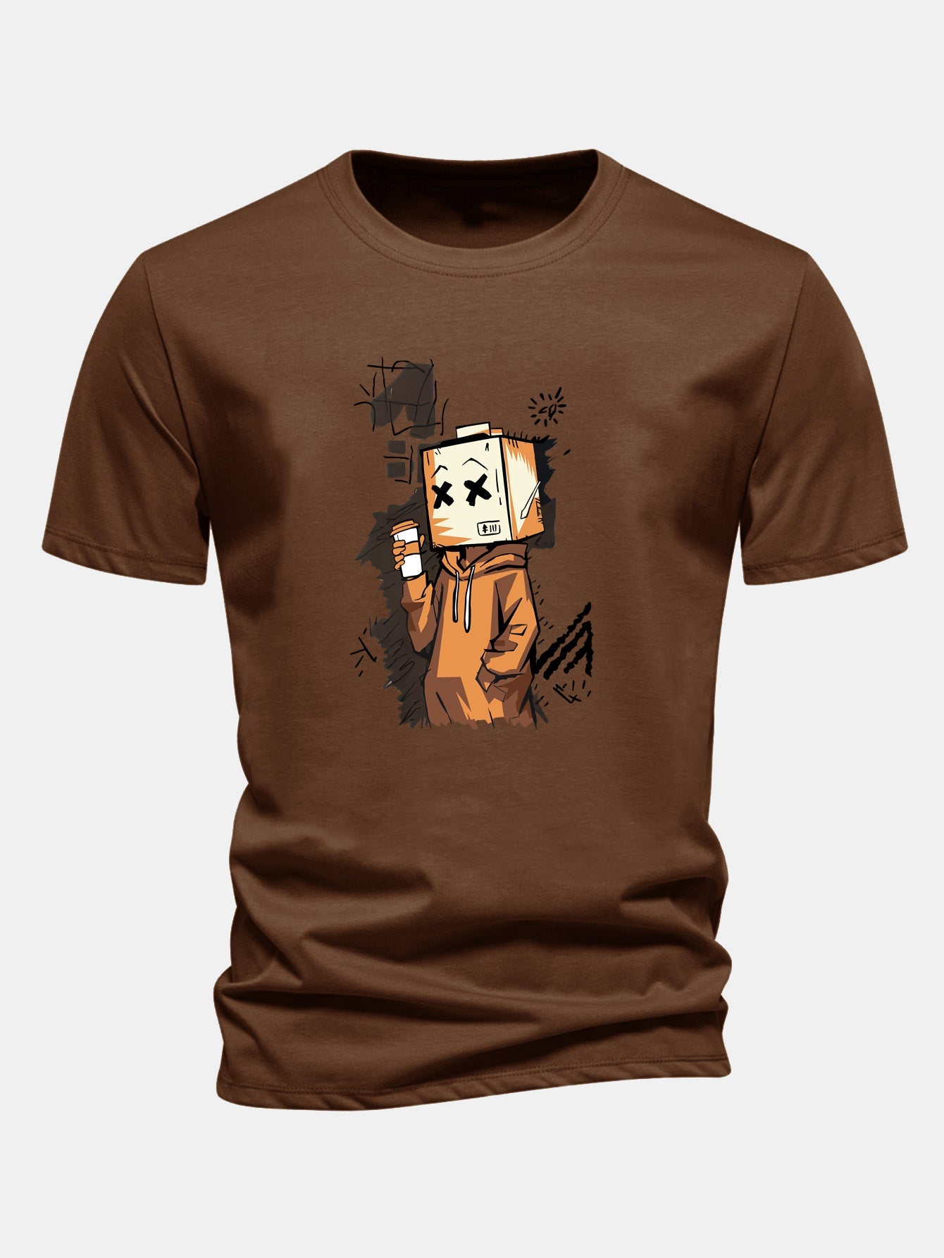 Regular Fit Cartoon Box Head Print Cotton T-Shirt