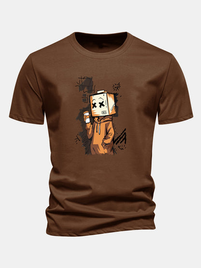 Regular Fit Cartoon Box Head Print Cotton T-Shirt