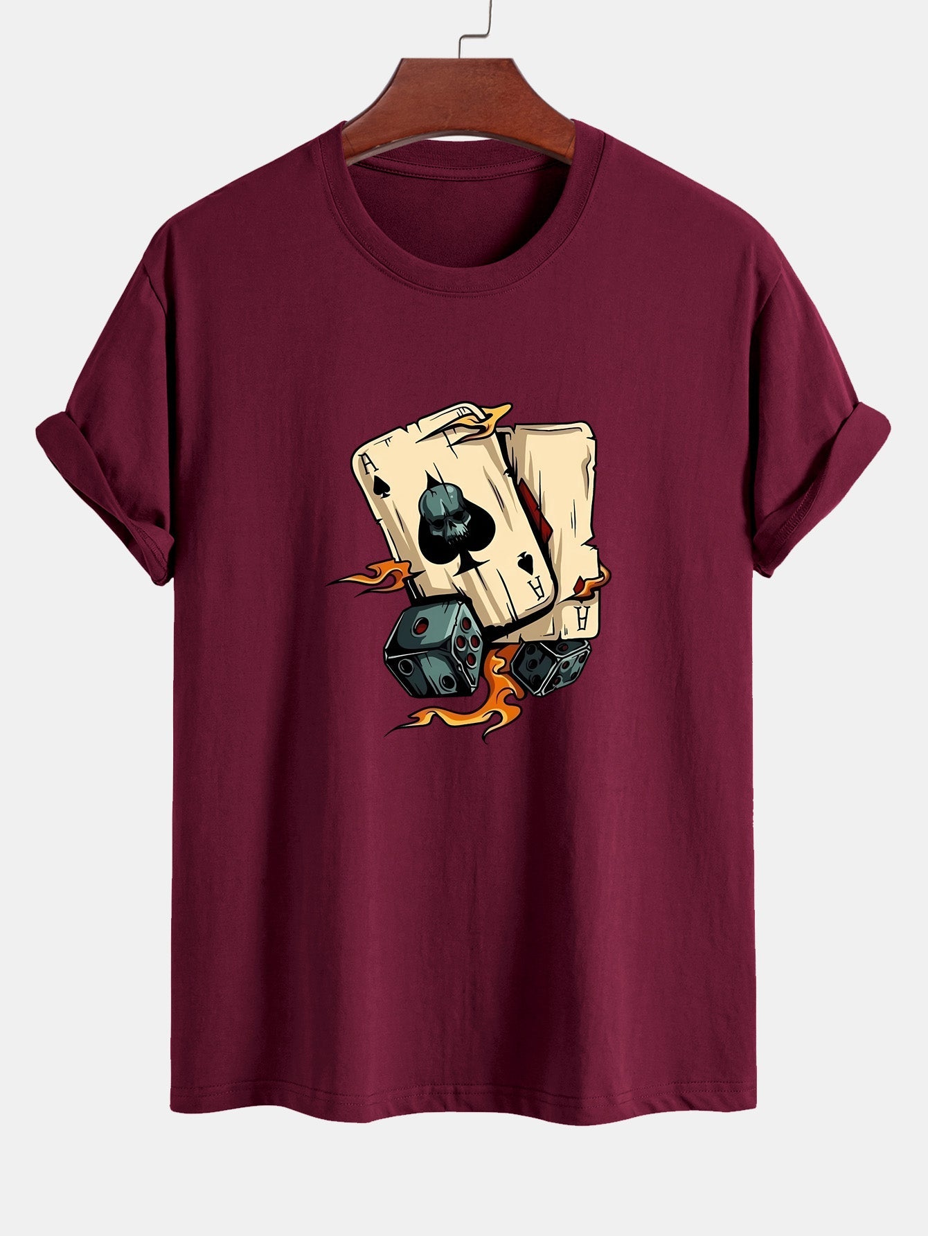 Regular Fit Dice Playing Cards Print Cotton T-Shirt