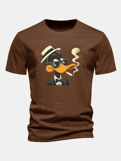 Regular Fit Dapper Duck Print Cotton T-Shirt