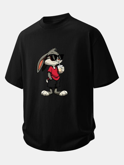 Relax Fit Cartoon Rabbit Print Cotton T-Shirt