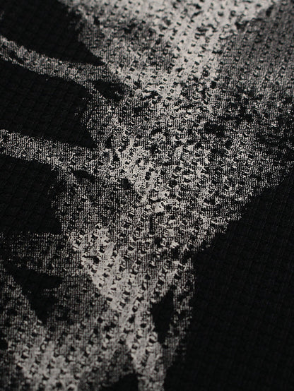 Oversize Skeleton Print Waffle T-Shirt