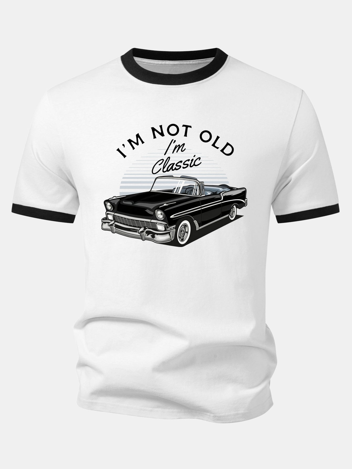 Vintage Car Print Contrast Ringer T-Shirt