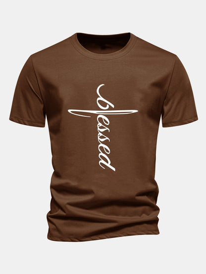Regular Fit Blessed Print Cotton T-Shirt