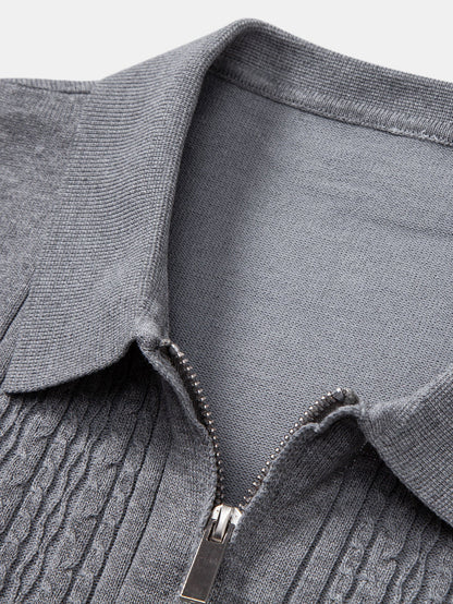 Twist Jacquard Knitted Zipper Polo Shirt