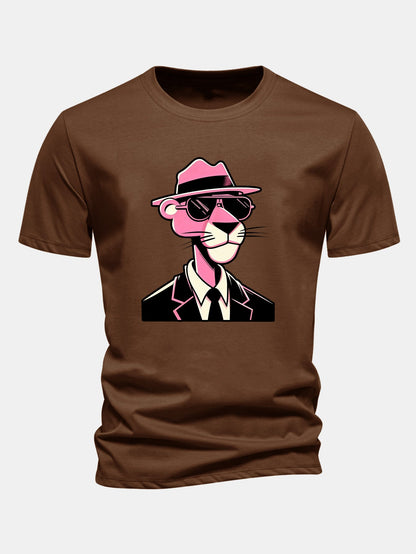 Regular Fit Pink Panther Gentleman Print Cotton T-Shirt