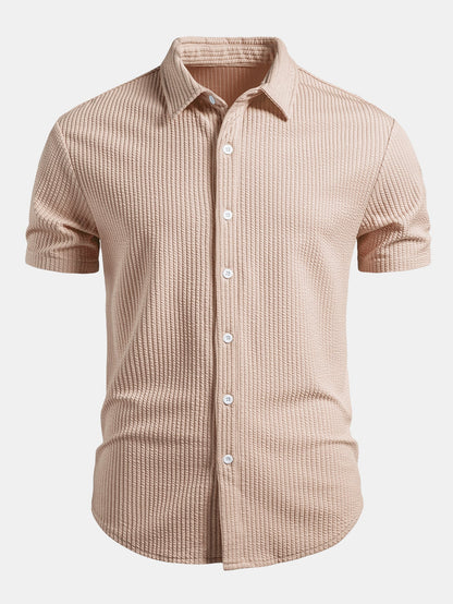 Muscle Fit Ribbed Button Up Shirt