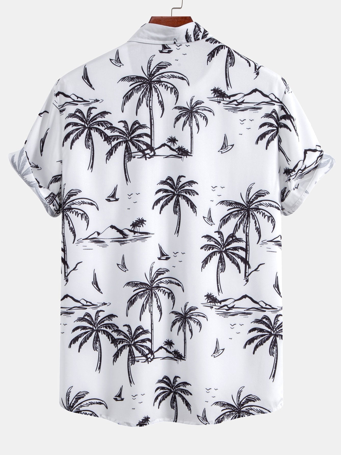 Palm Tree Island Print Button Up Shirt