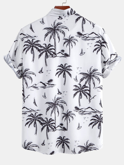 Palm Tree Island Print Button Up Shirt