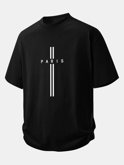 Relax Fit Paris Stripe Print Cotton T-Shirt