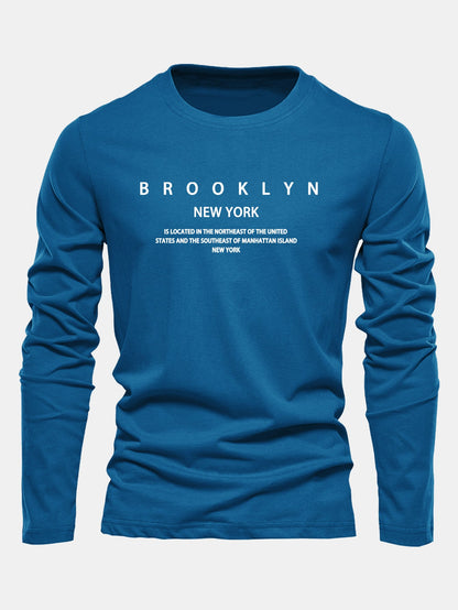 Long Sleeve NY Brooklyn Print Cotton T-Shirt