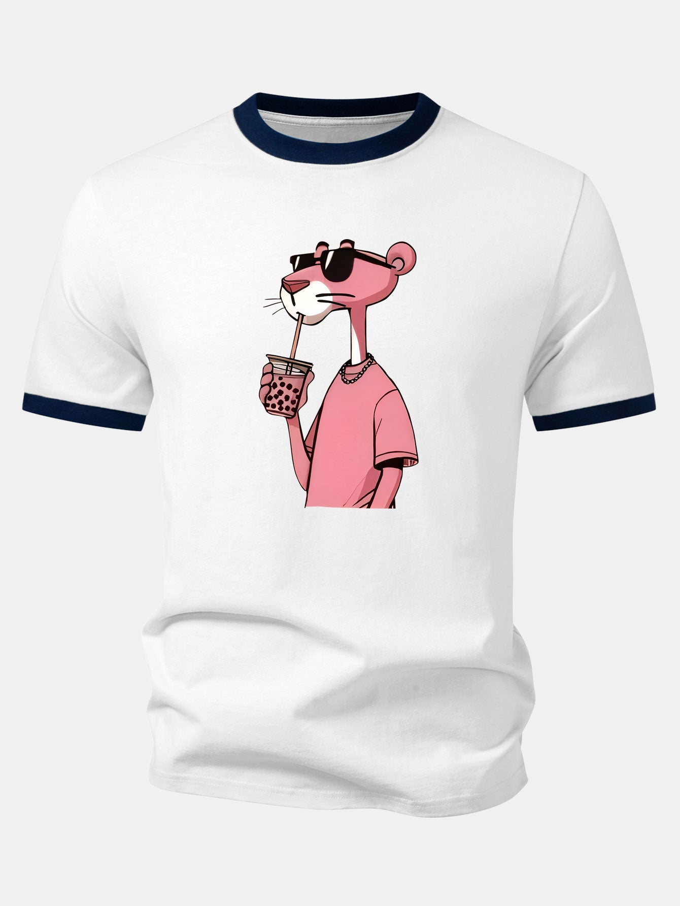 Pink Panther Print Contrast Ringer T-Shirt