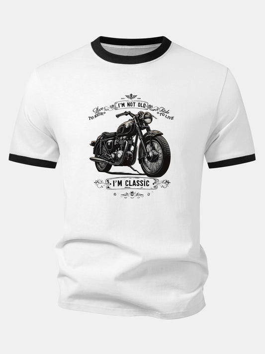 Vantage Motorcycle Print Contrast Ringer T-Shirt