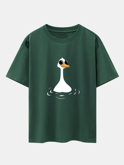 Sunglasses Goose Print Drop Shoulder Oversize T-Shirt