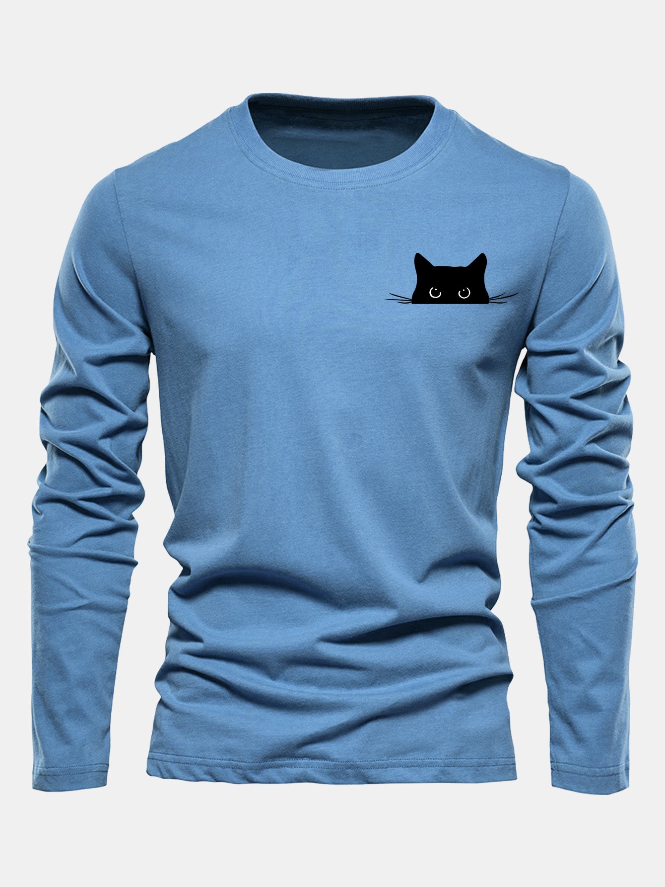 Long Sleeve Black Cat Print Cotton T-Shirt