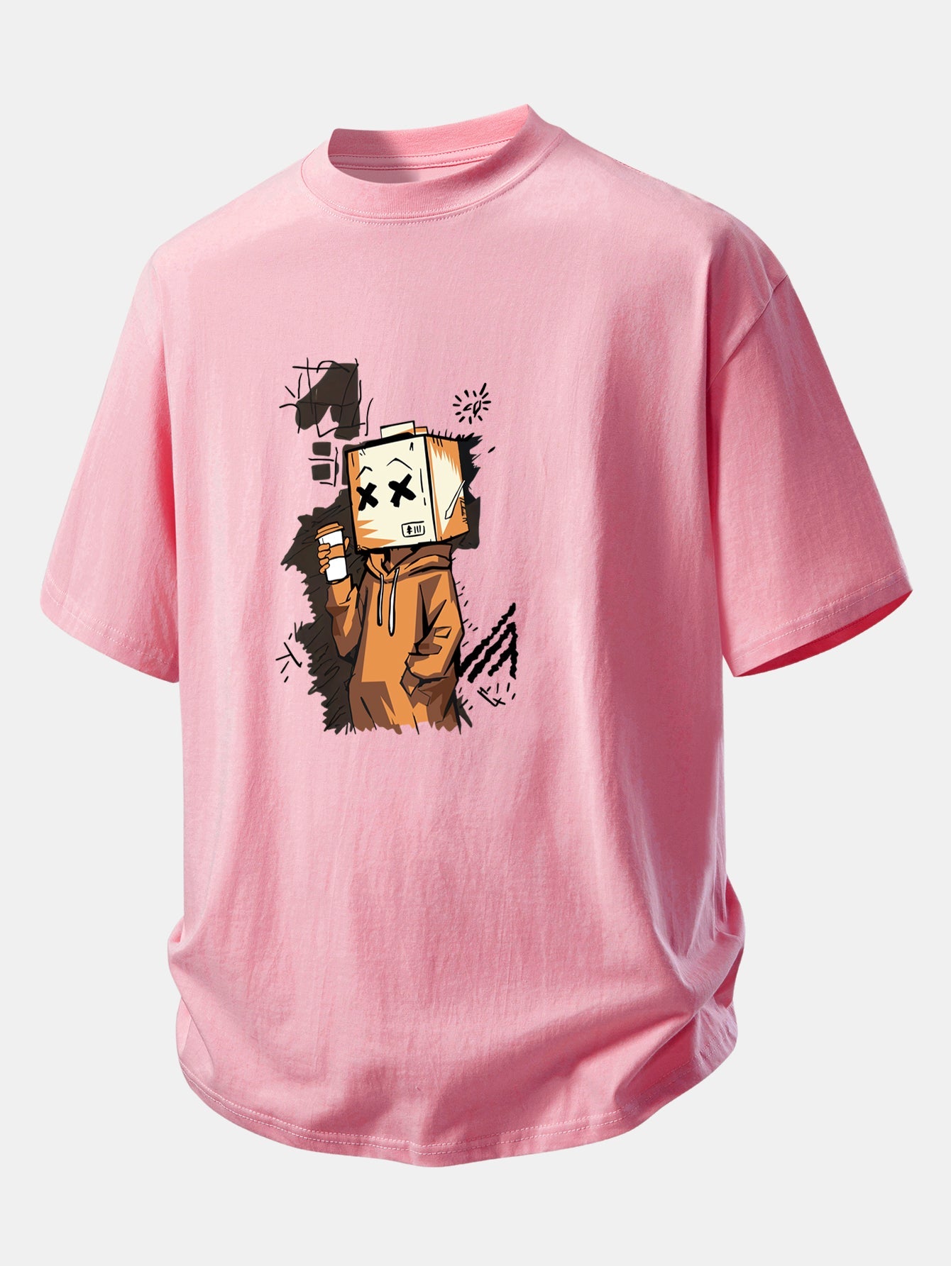Relax Fit Cartoon Box Head Print Cotton T-Shirt