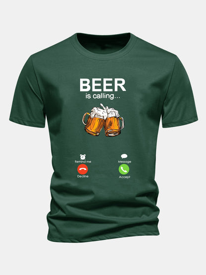 Regular Fit Beer Is Calling Print Cotton T-Shirt