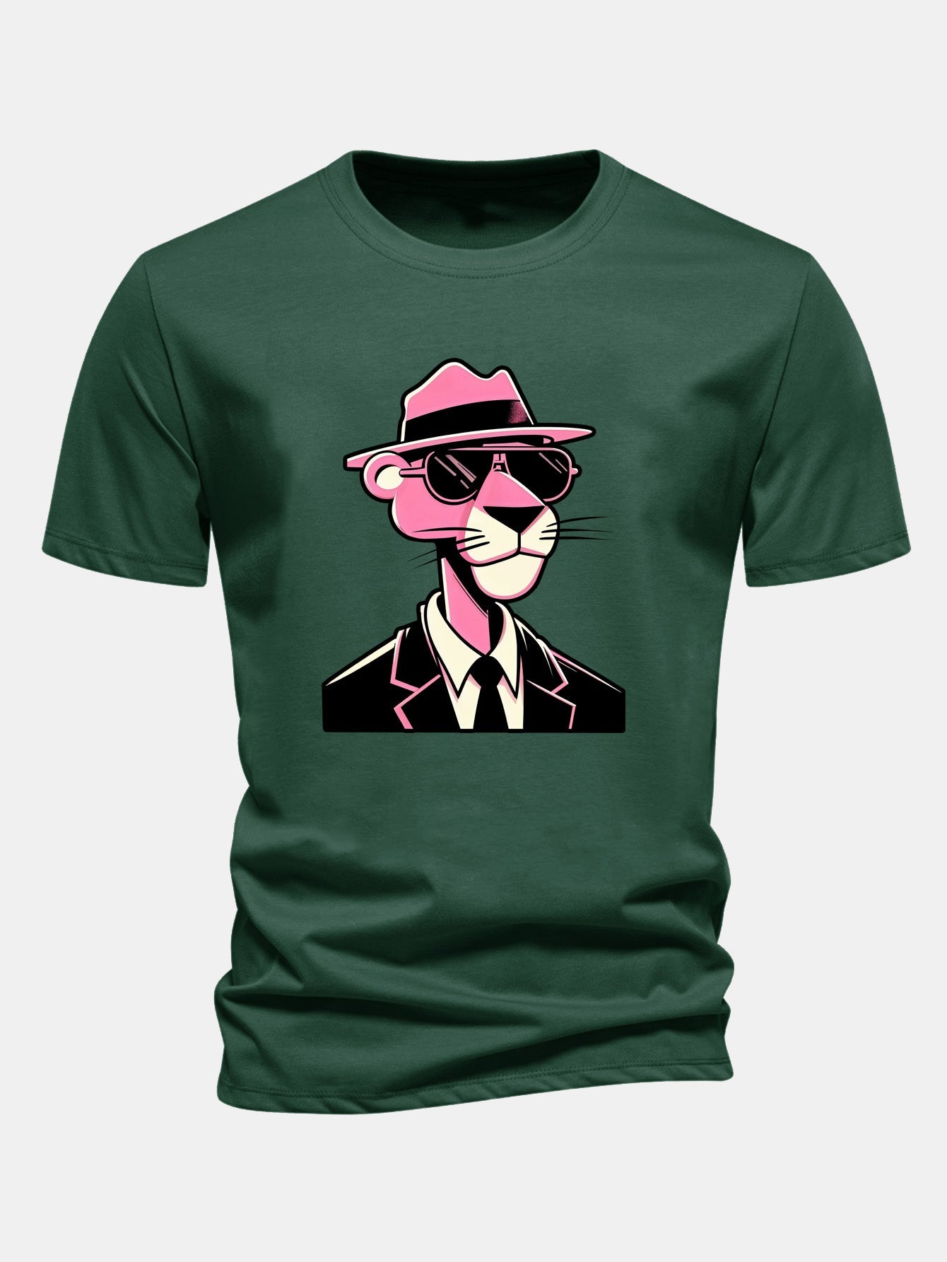 Regular Fit Pink Panther Gentleman Print Cotton T-Shirt