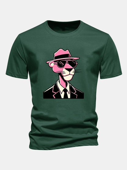 Regular Fit Pink Panther Gentleman Print Cotton T-Shirt