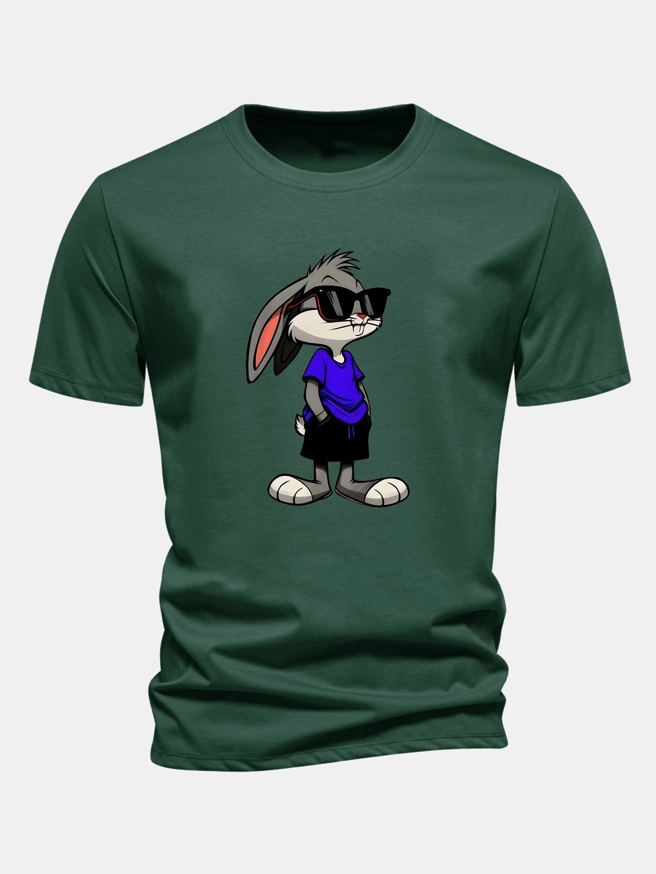 Regular Fit Sunglasses Rabbit Print Cotton T-Shirt