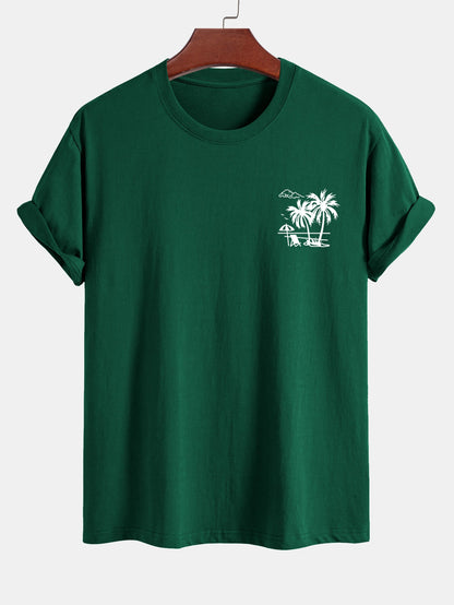 Regular Fit Palm Tree Print Cotton T-Shirt