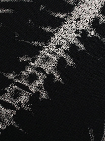 Oversize Skeleton Print Waffle T-Shirt