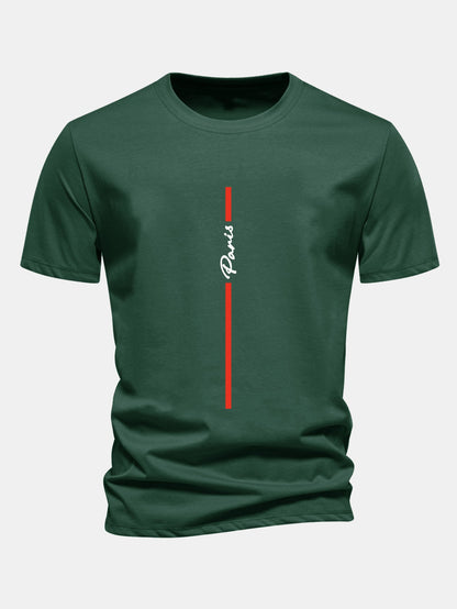 Regular Fit Stripe Paris Print Cotton T-Shirt