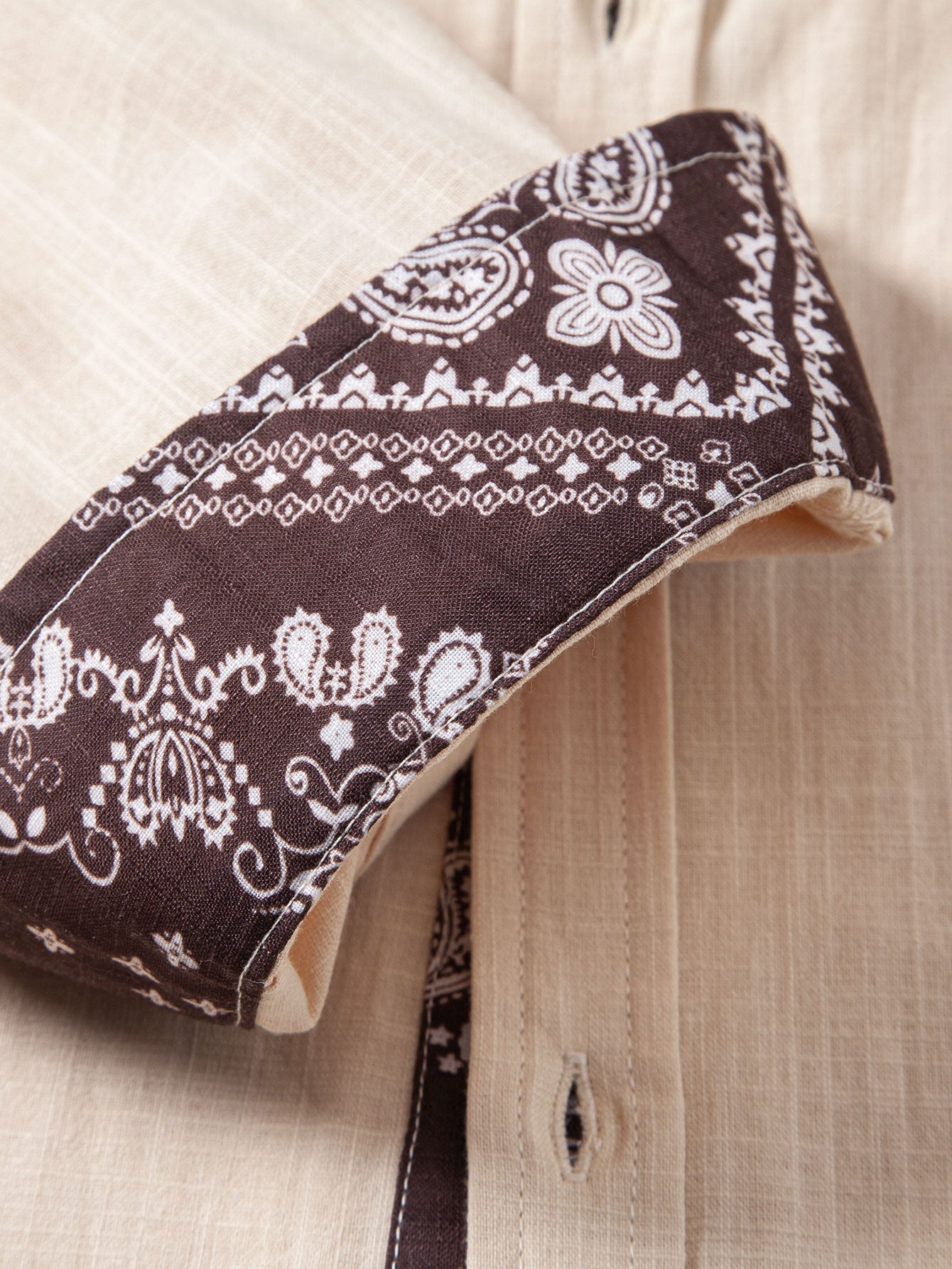 Contrast Paisley Print Linen Look Shirt