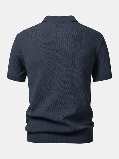 Textured Zip Up Knit Polo Shirt