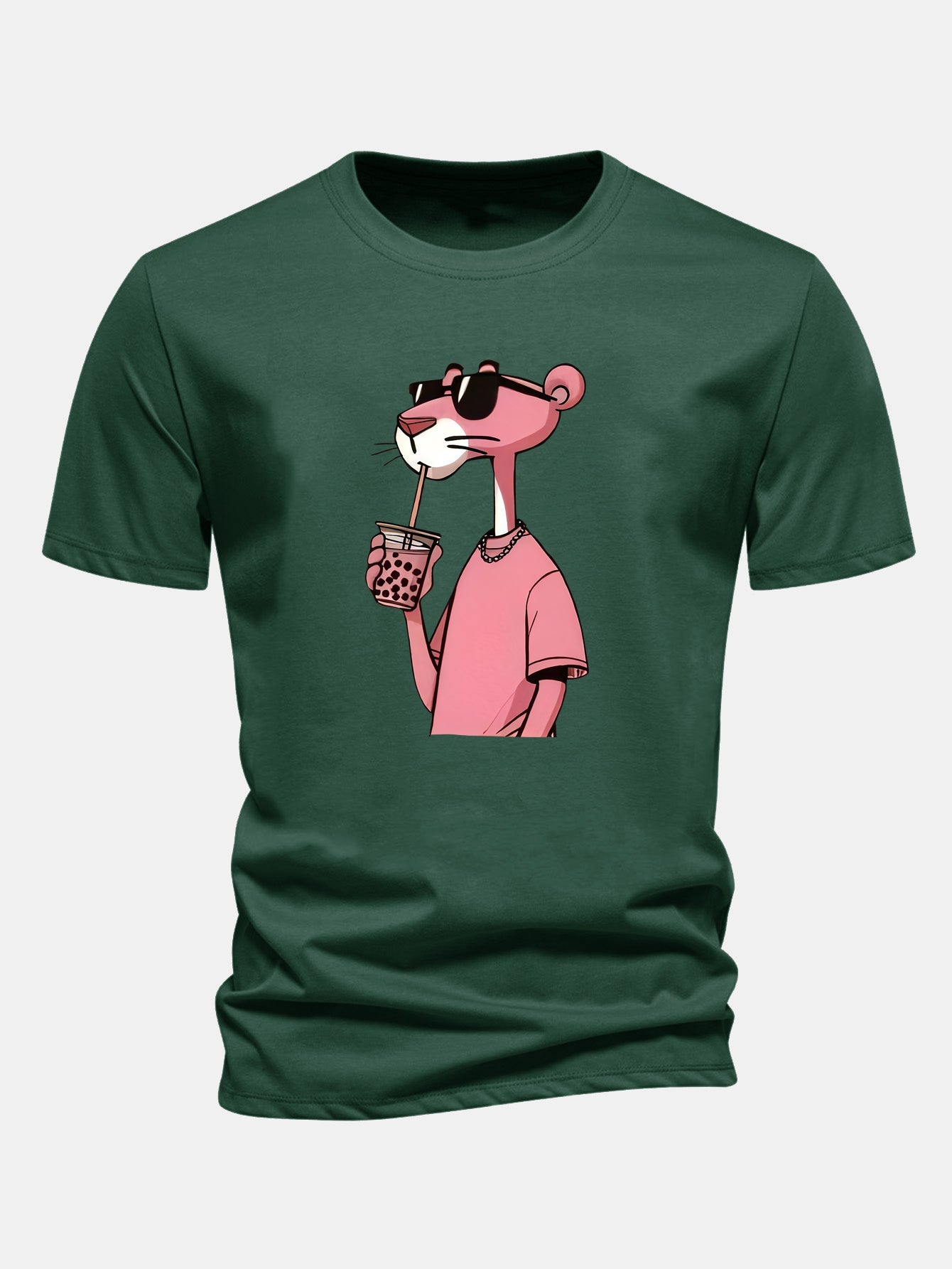Regular Fit Pink Panther Print Cotton T-Shirt