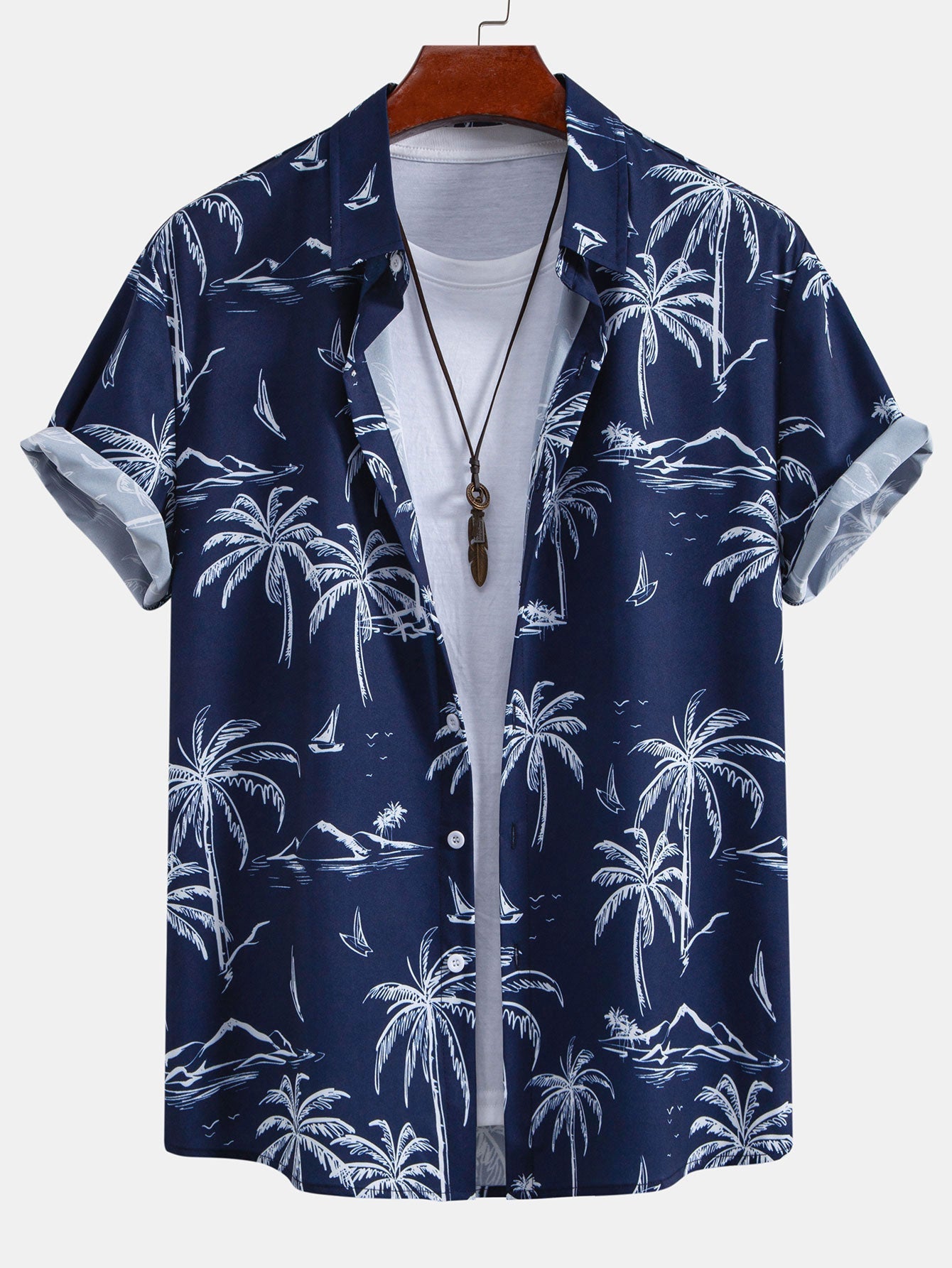 Palm Tree Island Print Button Up Shirt