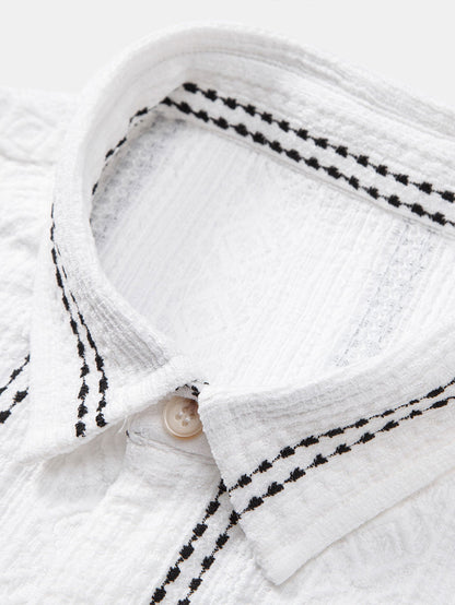 Geometric Striped Jacquard Button Up Shirt