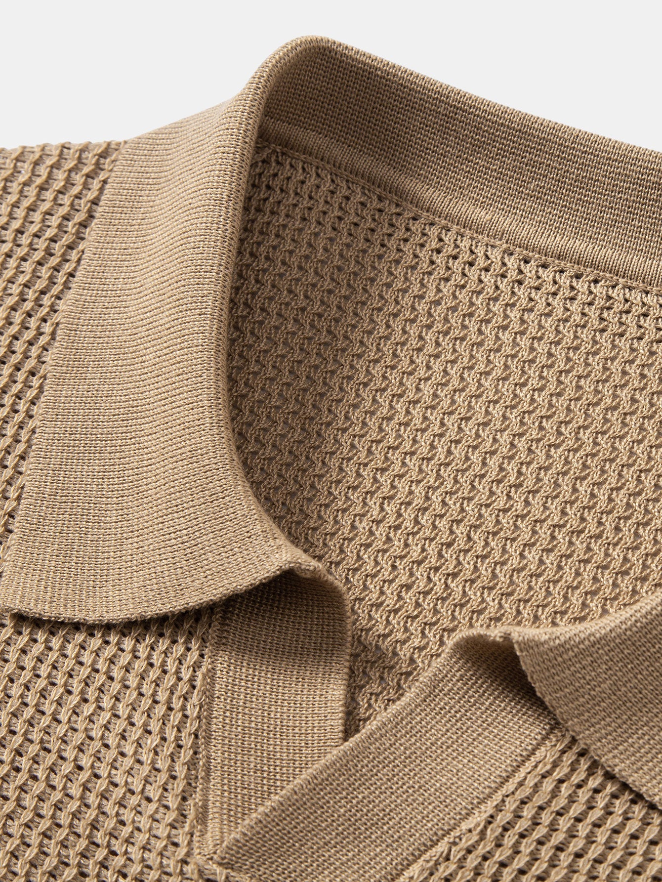 Textured Johnny Collar Crocheted Knit Polo