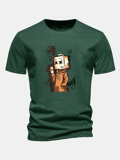 Regular Fit Cartoon Box Head Print Cotton T-Shirt
