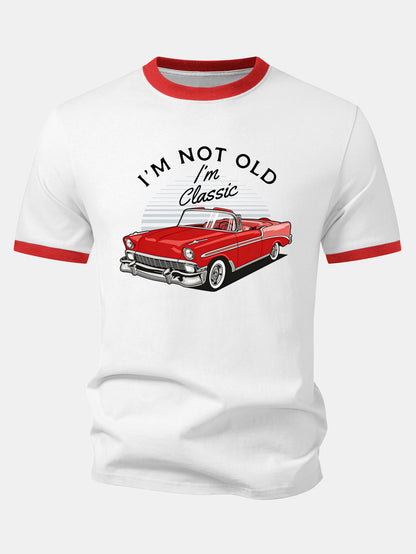 Vintage Car Print Contrast Ringer T-Shirt