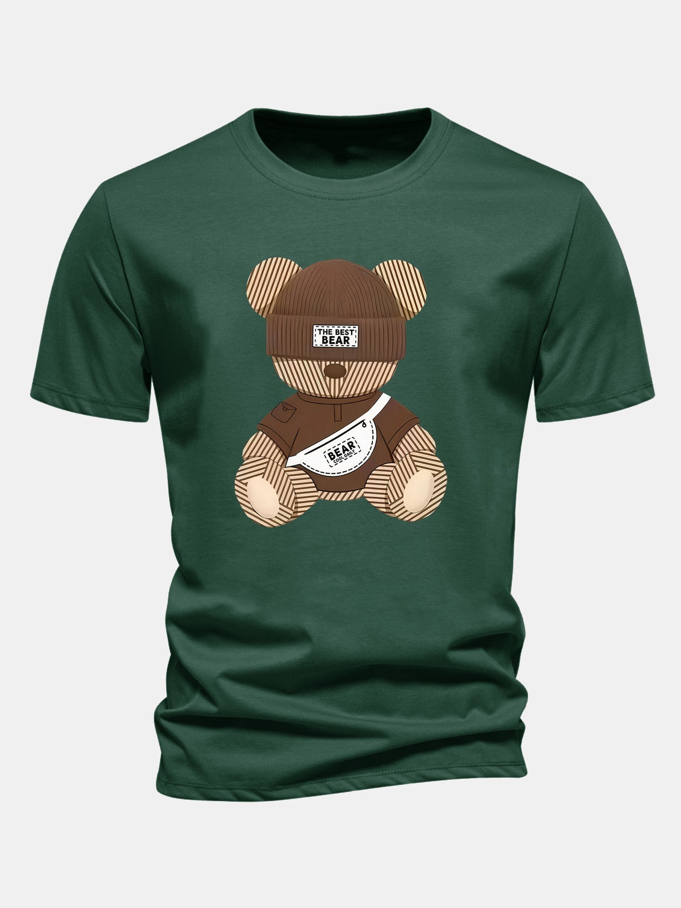 Regular Fit Stripe Bear Print Cotton T-Shirt