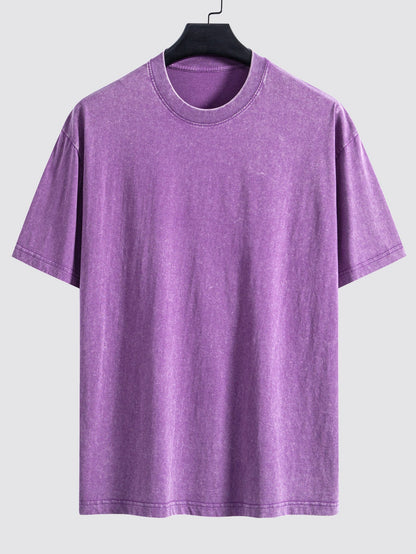 Basic Washed Distressed Drop Shoulder Oversize T-Shirt