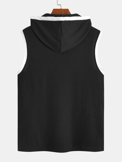 Contrast Waffle Half Open Hooded Vest