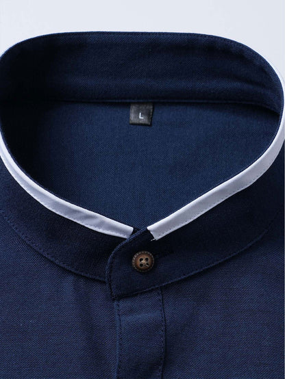 Long Sleeve Contrast Stand Collar Oxford Shirt