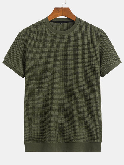 Short Sleeve Waffle Ribbed Hem T-Shirt