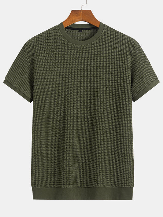 Short Sleeve Waffle Ribbed Hem T-Shirt