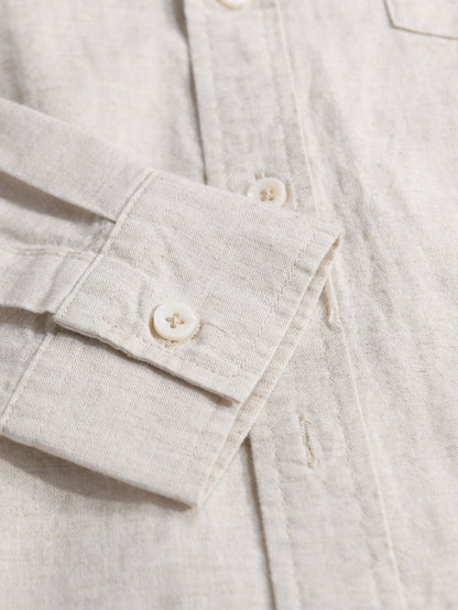 Long Sleeve Linen Cotton Stand Collar Shirt With Pocket