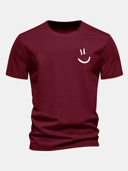 Regular Fit Smiley Face Print Cotton T-Shirt